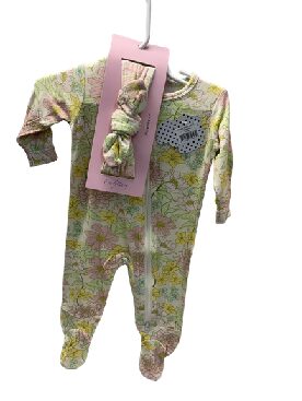 Everly Grey Baby Outfit & Bow Set (Begonia)